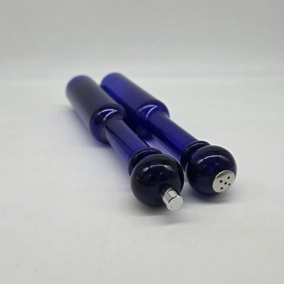 Cobalt Blue Lucite Salt & Pepper Shakers by Olde Thompson Cylinder Shape 11" - Picture 7 of 10